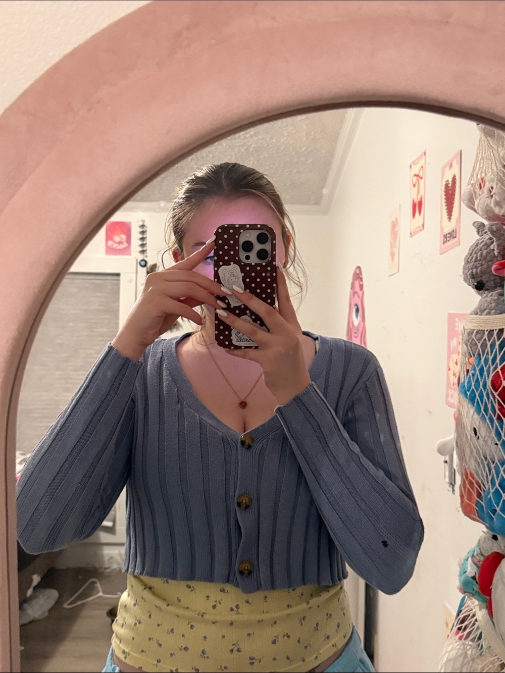 Aeropostale Cropped Ribbed V-Neck Cardigan - Dusty Blue